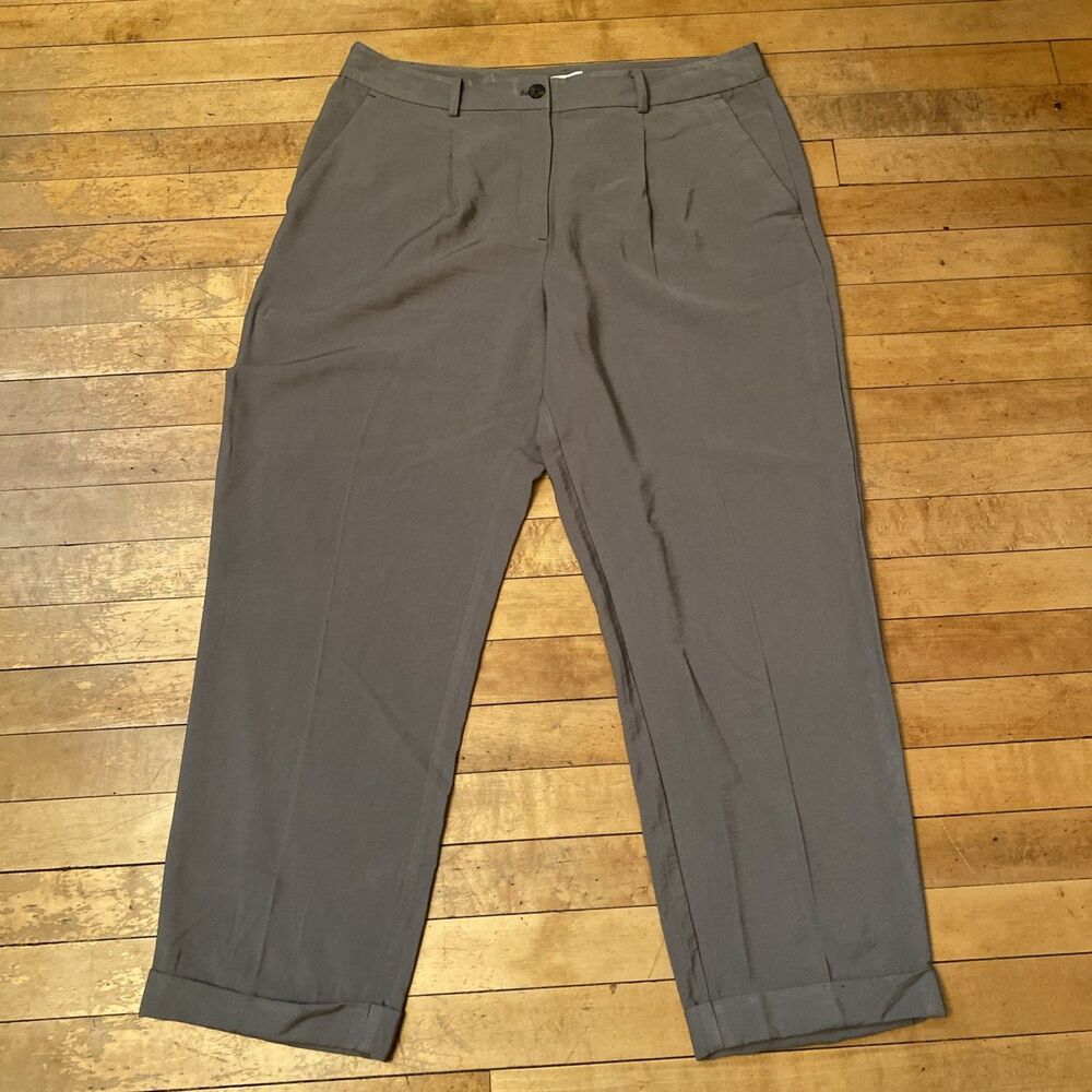 LOFT Outlet Women’s Size 12 Pants Tapered Leg NWT Cropped Pleated Green/Gray